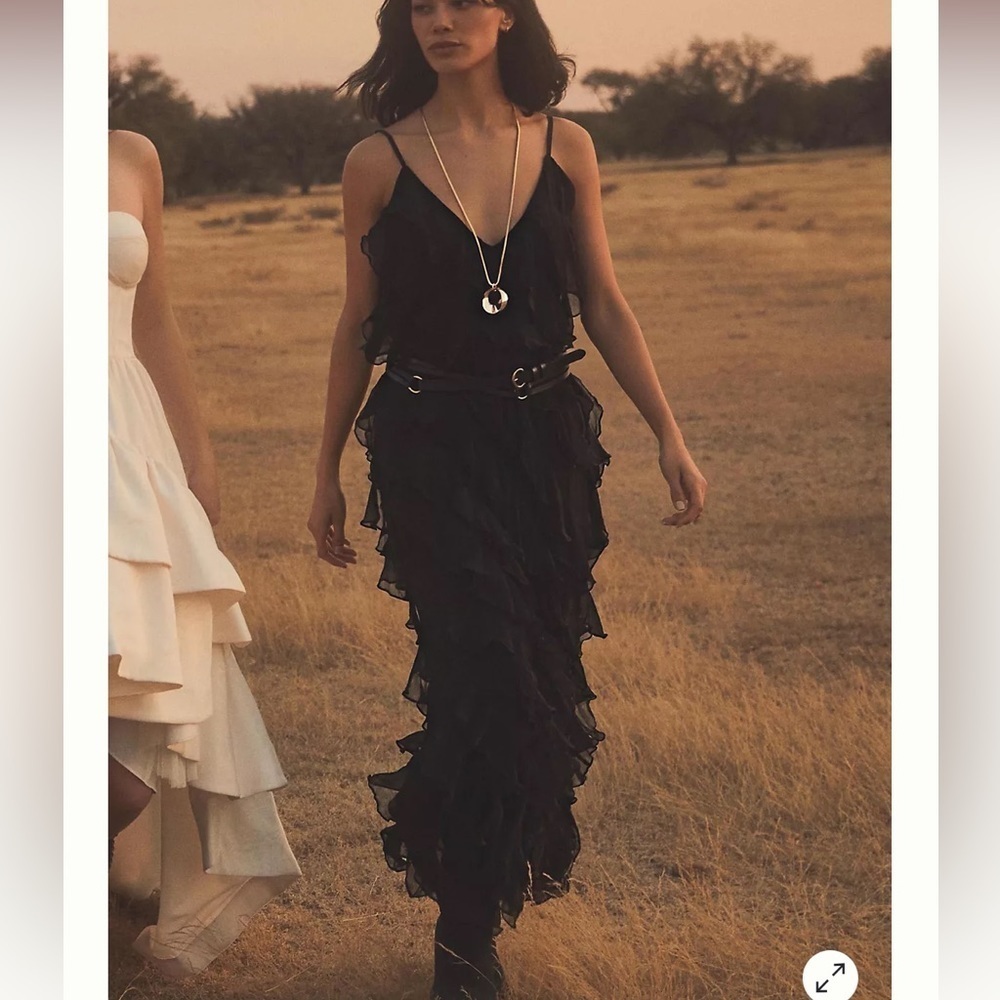 New BHLDN Jia Bias-Cut Ruffled V-Neck Gown size 16 wedding Boho